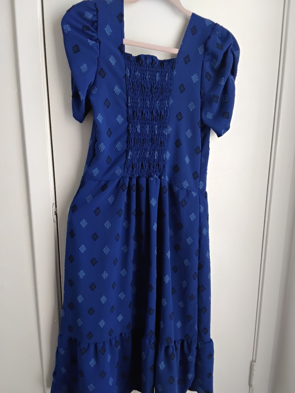 Women Royal Blue Smocked Bodice Dress